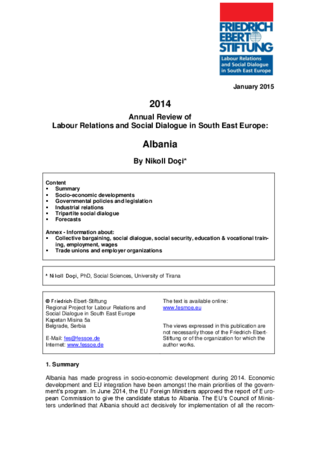 Annual review of labour relations and social dialogue in South East Europe: Albania